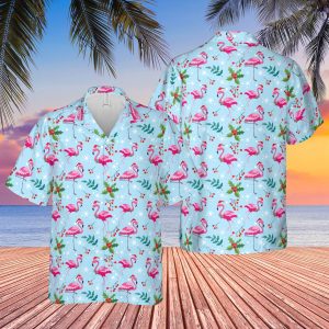 Pink Flamingo Merry Christmas Trendy Hawaiian Shirt For