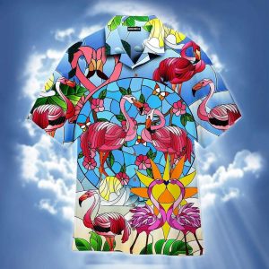 Pink Flamingo Stained Glass Trendy Hawaiian Shirt For