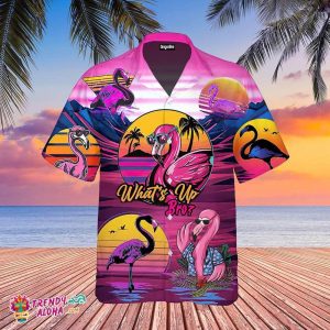 Pink Flamingo What’Up Bro Sunset Hawaiian KLA Beach Shirt