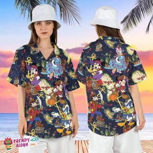 Pirates Caribbean Mickey Friends Treasure Disney Hawaiian Top
