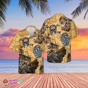 Pirates Skull Hawaiian Shirt, 3D Hawaiian Beach Shirt, Skeleton Dead Man Skull Glow, The Dark Shirt, Amazing Pirate Skull, Pirates Ship
