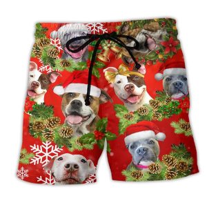 Pitbull Dogs Christmas Pitbulls Are Family Trendy KLA Hawaiian Beach Shorts