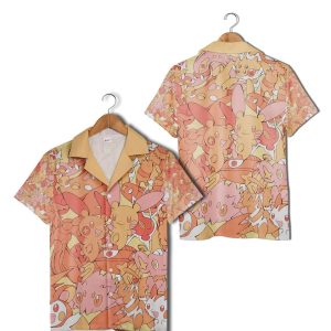 Playful Cute Pokemon Characters Hawaiian Shirt And Beach Short For Men Women Kids