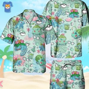 Pokemon Bulbasaur Hawaiian Pattern Ball Fans Hawaiian Shirt And Short For Men And Women