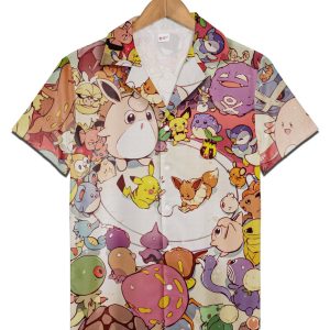 Pokemon Button Up KLA Shirt, Cute Poke Magical Creatures Pokemon Hawaiian Shirt
