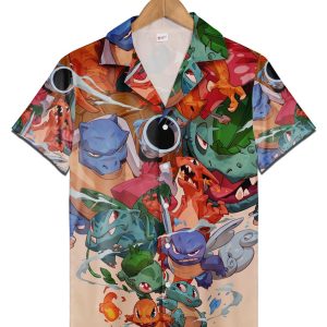 Pokemon Characters KLA Shirt Cute Tropical Short Sleeve Button Up Shirt for Men Women Kids