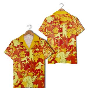 Pokemon Fire Type Hawaiian Shirt Flaming Element Graphic Beach Shirt Casual Wear