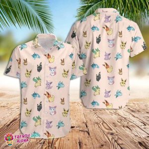 Pokemon Hawaiian Shirt, Eevee Evolution Pokemonsummer Holiday Family KLA Hawaiian Beach Shirt