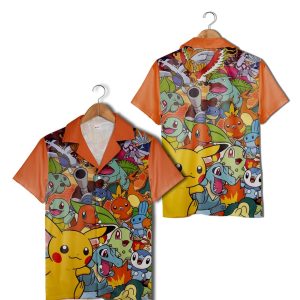 Pokemon Hawaiian Shirt Orange Pokemon Characters Pattern KLA Shirt