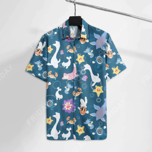 Pokemon Hawaiian Shirt Water Pokemon Dewgong Slowpoke Starmie Pattern Dark Ocean Blue Hawaii KLA Shirt
