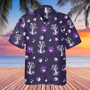 Pokemon Trendy Hawaiian Shirt Gengar Evolution Purple Hawaii Shirt Pokemon KLA Shirt