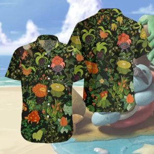 Pokemon Trendy Hawaiian Shirt Grass Type Pokemons Flower Green Hawaii KLA Shirt 2022