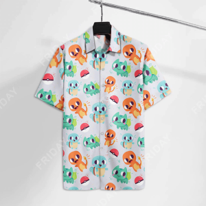 Pokemon Trendy Hawaiian Shirt Pokemon Charmander Bulbasaur Squirtle Chibi Cute Hawaii KLA Shirt Pokemon Hawaii Shirt 2022