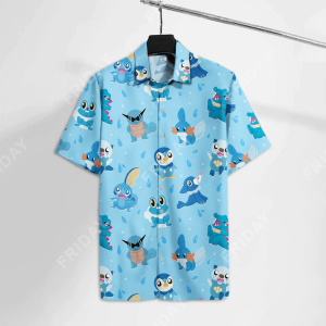 Pokemon Trendy Hawaiian Shirt Water Pokemon Oshawott Squirtle Totodile Pattern Blue Hawaii KLA Shirt 2022
