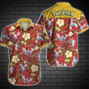Pokemon Trendy Hawaiian Shirt Water Type Legendary Pokemon Tropical Red Yellow Hawaii KLA Shirt 2022