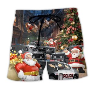 Police Car Santa Merry Christmas Trendy KLA Hawaiian Beach Shorts