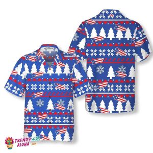 Puerto Rico Ugly Christmas Pattern Hawaiian Shirt, Puerto Rico Flag Christmas Shirt For Men