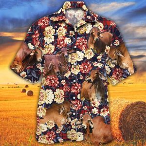 Red Brahman Cattle Lovers Red Plaid Pattern Trendy Hawaiian Shirt, Cow Trendy Hawaiian Shirt For Summer Gifts