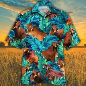 Red Brahman Cattle Lovers Trendy Hawaiian Shirt, Cow Trendy Hawaiian Shirt For Summer Gifts