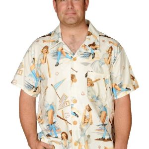 Retro Baseball Gal Pattern Batter Up Fun Sporty Hawaiian Shirt