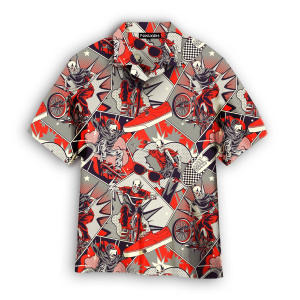 Retro Comic Skull Riding Bike Trendy Hawaiian Shirt