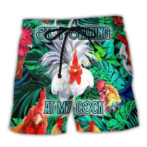 Rooster Stop Staring At My Cock Funny Trendy KLA Hawaiian Beach Shorts