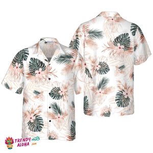 Rose Gold Tropical Palm Leaves Hawaiian Shirt, Bachelorette Party Outfit