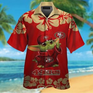 San Francisco 49ers Baby Yoda Short Sleeve Button Up Tropical Hawaiian Shirt