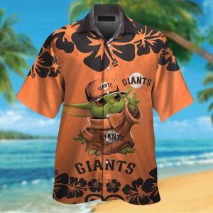 San Francisco Giants Baby Yoda Short Sleeve Button Up Tropical Hawaiian Shirt