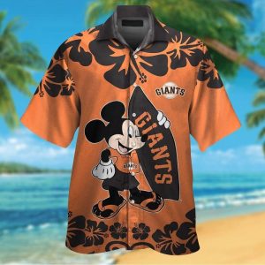San Francisco Giants Mickey Mouse Short Sleeve Button Up Tropical Hawaiian Shirt
