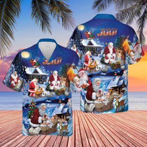 Santa Adoring Baby Jesus Hawaiian Shirt