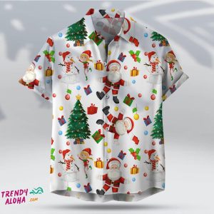 Santa and Snowman Festive Unisex Hawaiian Christmas Holiday Top