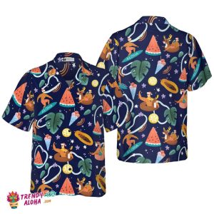 Santa Beach 1 Pattern Hawaiian Shirt, Christmas Shirts Short Sleeve Button Down Shirt For Men And Women