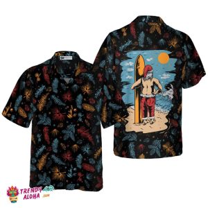 Santa Beach Pattern 2 Hawaiian Shirt, Christmas Shirts Short Sleeve Button Down Shirt For Men And Women