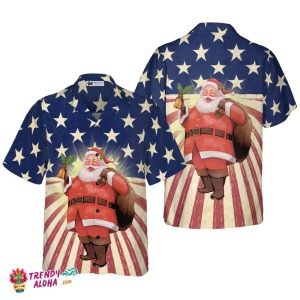 Santa Christmas Santa America  Hawaiian Shirt, Christmas Shirts Short Sleeve Button Down Shirt For Men And Women