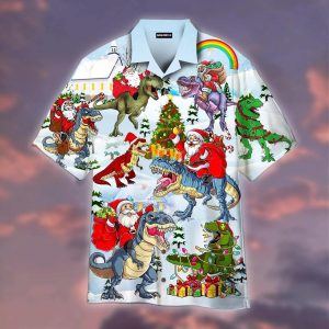 Santa Claus Ride Dinosaur Trendy Hawaiian Shirt