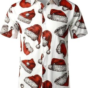 Santa Claus Surfing Christmas Party Hawaiian Themed Shirt