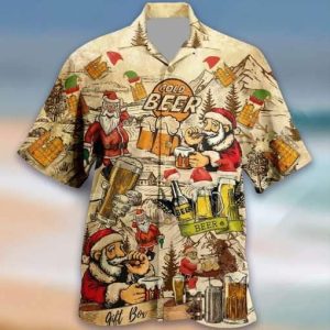 Santa Claus Toasting with Beer Captured on Christmas Hawaiian Shirt