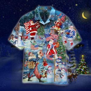 Santa Claus With American Flag On Christmas Day Hawaiian Shirt For