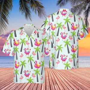 Santa Claus With Flamingo Christmas In July Hawaiian Shirt