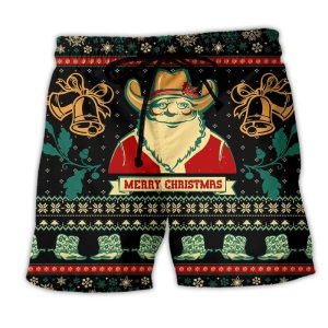 Santa Cowboy Christmas Old Man Merry Christmas Trendy KLA Hawaiian Beach Shorts