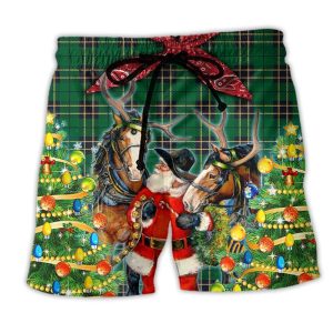 Santa Cowboy Merry Christmas Green Style Trendy KLA Hawaiian Beach Shorts