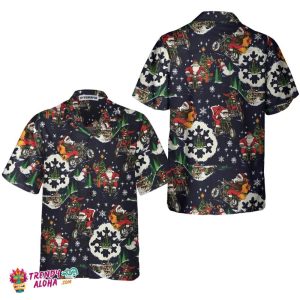 Santa On Motorcycle Blue Christmas Hawaiian Shirt For Men, Funny Christmas Gift For Motorcycle Lover