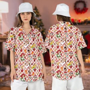 Santa Princess Christmas Hawaiian Shirts Disneyland Xmas Ariel Snow White KLA