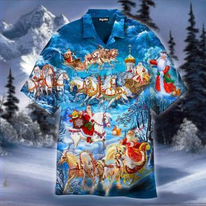 Santa Rides Into Town With Horse Trendy Hawaiian Shirt