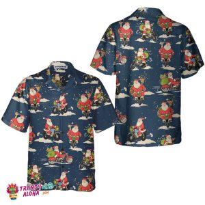 Santa Riding Motorcycle Christmas Hawaiian Shirt For Men, Best Motorcycle Gift For Christmas