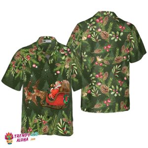 Santa Santa Riding Sleigh 1 Pattern Hawaiian Shirt, Christmas Shirts Short Sleeve Button Down Shirt For Men And Women