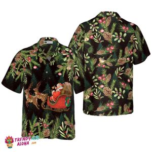 Santa Santa Riding Sleigh 3 Pattern Hawaiian Shirt, Christmas Shirts Short Sleeve Button Down Shirt For Men And Women