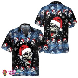 Santa Skull & Snowflake Hawaiian Shirt, Funny Christmas Skull Shirt, Best Christmas Gift Idea