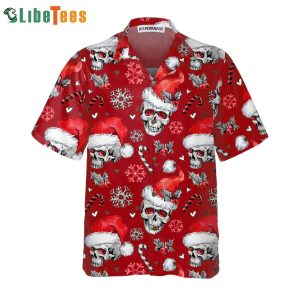Santa Skulls with Candy Canes Red Themed Hawaiian Shirt
